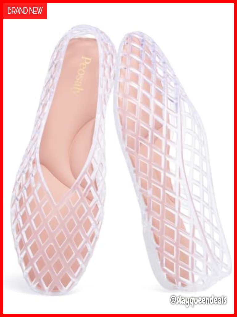 Slip On Pointed Toe Womens Jelly Flats Comfortable Breathable Woven Cutouts